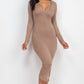 Split Neck Long Sleeve Midi Dress