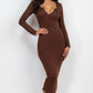 Split Neck Long Sleeve Midi Dress
