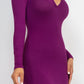 Split Neck Long Sleeve Midi Dress