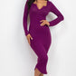 Split Neck Long Sleeve Midi Dress
