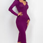 Split Neck Long Sleeve Midi Dress